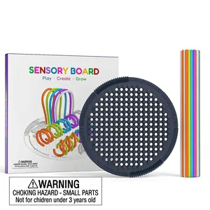 Sensory Activity Board set with blue circular board and colorful flexible silicone strips