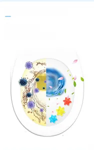 Comparación visual de flores de gel de colores limpiando y desodorizando el inodoro higiénico