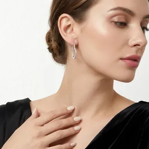 Elegant S925 sterling silver U-shaped hoop earrings with sparkling pave-set zircons for women