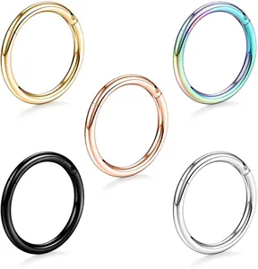Polished 316L stainless steel hinged segment rings in gold, silver, black, and rainbow