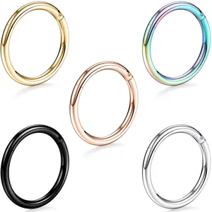 Hinged 316L stainless steel nose rings set in gold, rainbow, rose gold, black and silver