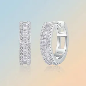 Elegant 925 silver hoop earrings with channel-set moissanite and luxury pave stones