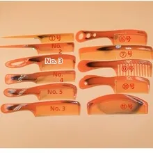 Detailed view of the 11-piece professional orange resin comb set for various hairstyles