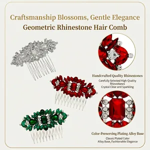 Lot de peignes à cheveux de mariée géométriques en strass argent, rouge et vert émeraude