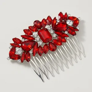 Peigne à cheveux de mariée vintage avec strass en verre rouge sur base en alliage