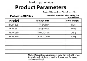 Detailed size and weight parameters chart for telescopic Christmas elk doll decorations