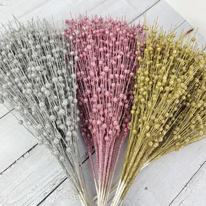 Detail of 43cm sparkling Christmas berry stems in gold, silver and pink with glitter