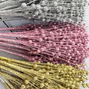 Sparkly 43cm Christmas glitter berry stems in silver, rose pink, and gold for holiday decor