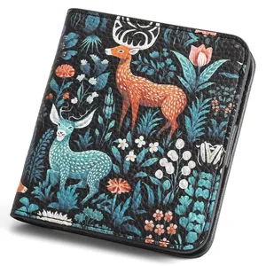 Dünne Damen-Geldbörse aus PU-Leder mit lebhaftem Hirsch- und Blumenmuster-Design