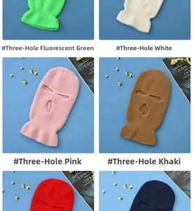 Close-up of three-hole knitted balaclavas in multiple colors with windproof texture