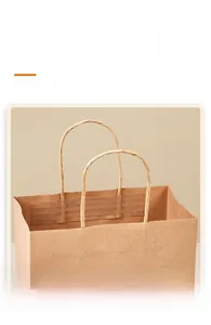 Close-up of brown kraft paper bag with reinforced twisted paper handles for comfort