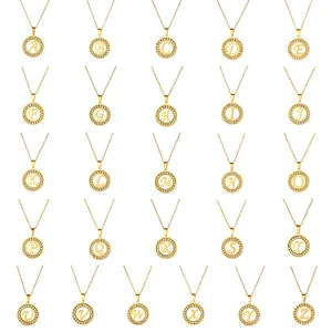Gold stainless steel letter pendant necklace collection with sparkling zircon halo