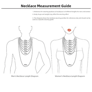 Detailed measurement guide for men and women showing various necklace length positions