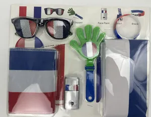 France fan support kit featuring flags, scarf, glasses, and face paint for sports events