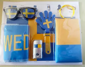 Sweden fan set with flag sunglasses, clapper and wristband in blue and yellow colors