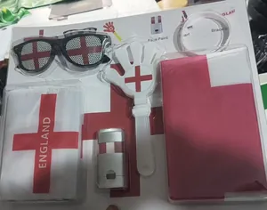 Close-up of England football fan set with Saint George flag glasses and white scarf