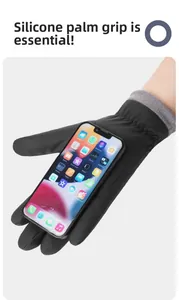 Close-up of winter ski gloves with anti-slip silicone palm and touchscreen capability