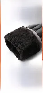 Close-up of thick thermal fleece lining inside waterproof black winter cycling gloves