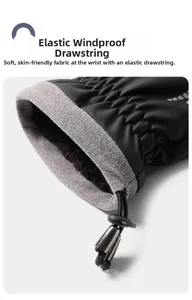Detail of the elastic windproof drawstring and soft fleece lining on the ski glove cuff