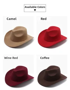 Detailed view of western cowboy felt hats in camel, red, wine red and coffee colors