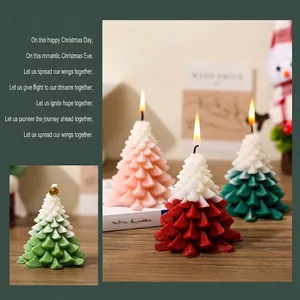 Scented Christmas tree candle gift set in red, pink, and green for holiday home decor