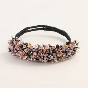 Elegant beaded crystal hair bun maker with shimmering champagne and purple faceted beads