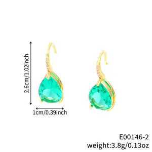Elegant gold drop earrings with green pear-cut stones and cubic zirconia detailing