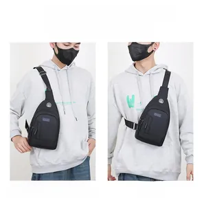 Dual view of black oxford chest bag showing crossbody and shoulder carrying styles