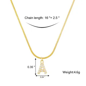 Adjustable golden snake chain necklace featuring a paved crystal letter A pendant