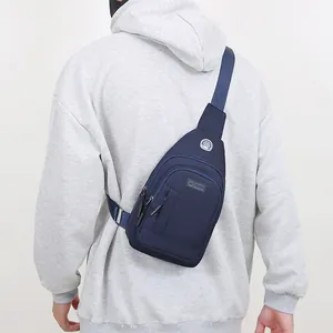 Waterproof navy blue oxford chest bag for men showing outdoor crossbody sport utility