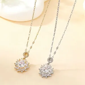 Elegant gold and silver sunflower necklaces with sparkling zircon pavé for women