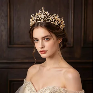 Couronne Diadème Baroque Alliage Métallique Strass Cristal Libellule Branche Fleur Mariée Mariage Accessoire Cheveux Femmes