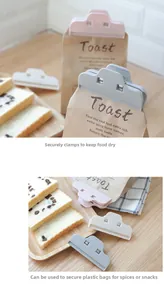 Practical food sealing clips in soft pastel colors used on kraft paper bags for storage