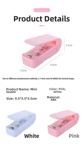 Makroansicht des tragbaren Mini-Heißsiegelgeräts mit Maßen 9,6x3,5 cm und Farboptionen