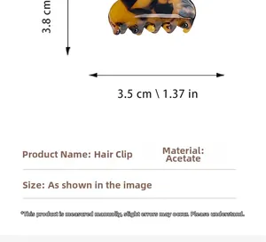 Detailed dimensions of tortoise shell acetate hair claw clip showing 3.8 cm height