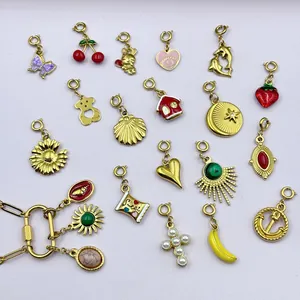Gold hollow bear and colorful enamel charms set for DIY jewelry making and necklaces