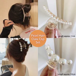 2-piece set of large pearl hair claws for buns, featuring 11cm and 9.5cm elegant designs