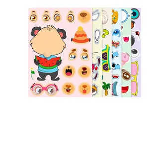 6-pack of children's cartoon animal face-changing puzzle stickers for DIY creative fun