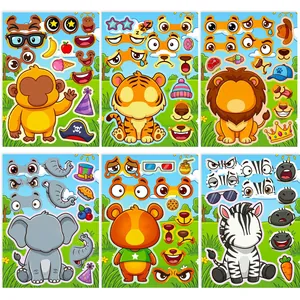 DIY Karikatur Tier Gesicht-Machen Aufkleber Für Kinder Früherziehung Handgemachte Puzzle Aufkleber Für Kleinkinder Jungen Mädchen Tierdekor