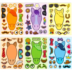 DIY Make A Face Paard Stickers Voor Kinderen Vroege Educatie Cartoon Expressie Mix Match Puzzel Stickers Vellen Pack
