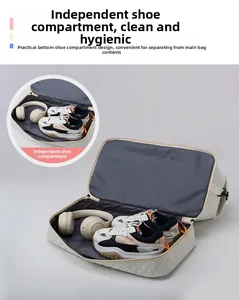 Quilted travel bag with independent bottom shoe compartment for gym and sports