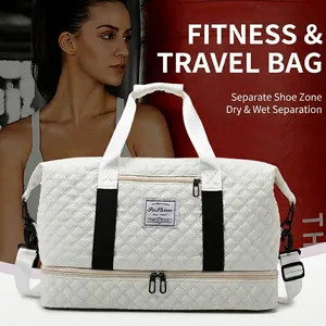 Quilted Rhombus Travel Bag Large Capacity Dry Wet Separation Gym Bag For Women Men Waterproof Oxford Cloth Duffel Bag