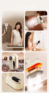 Detail view of portable handheld steam iron with 180-degree rotating handle and LED display