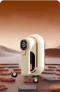 Detail of handheld steamer LED display showing six smart fabric modes for ironing care