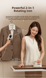 Compact handheld steam iron with rotating head for vertical and flat ironing modes