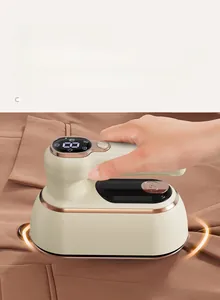Detail view of steam iron with dual pointed tips for ironing collars and button gaps