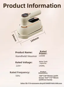 Detailed technical specifications and dimensions of 1200W handheld garment steamer