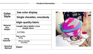 Holographic Saturn shaped crossbody bag with size details 20cm x 6.5cm x 20cm and chain strap