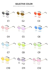 Selection of rimless cloud sunglasses with metal chain droplets in 12 vibrant colors