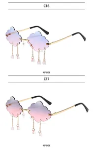 Cloud-shaped rimless sunglasses featuring gradient lenses and dangling teardrop charms